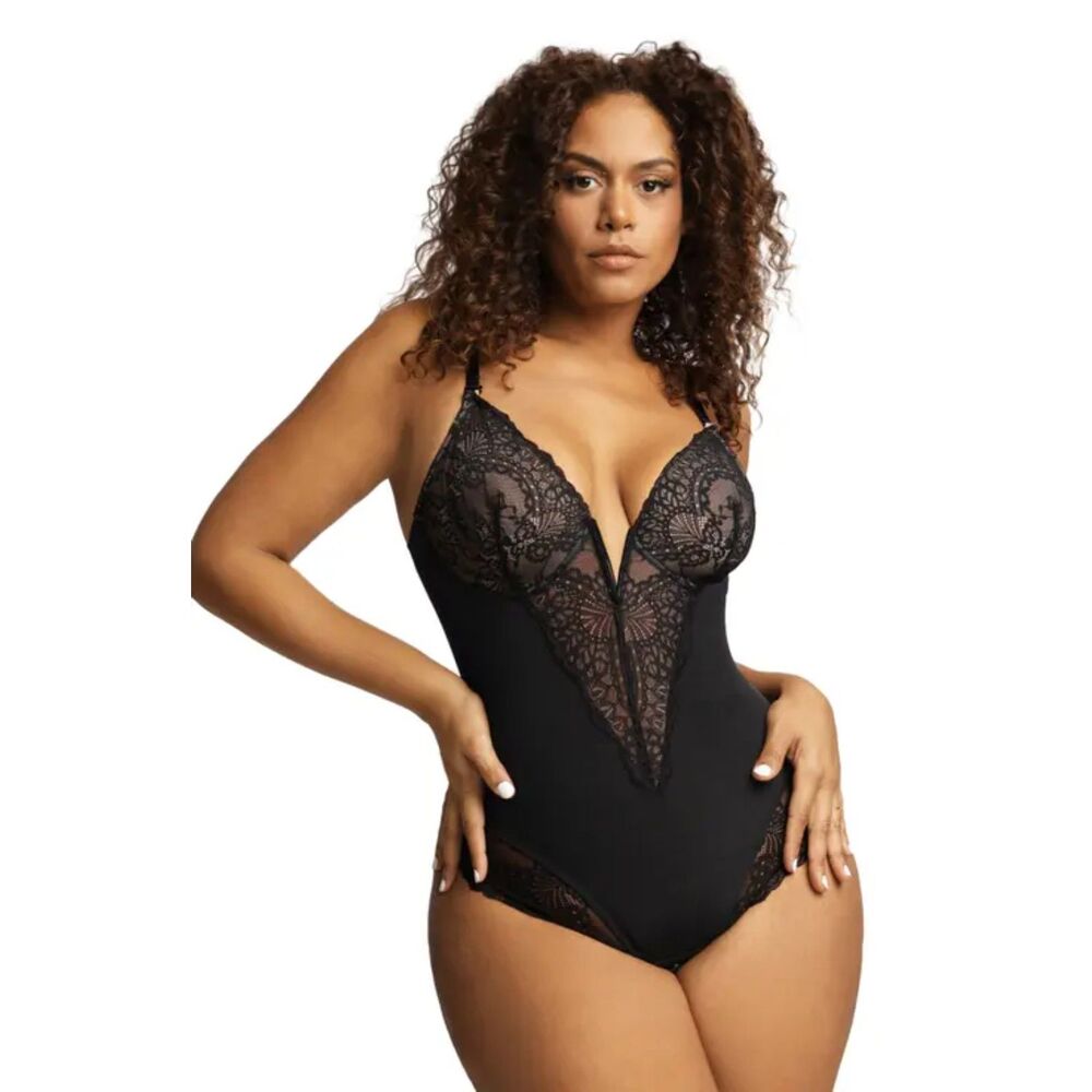 Sheer Lace Plunge Bodysuit in Black NWT liner still in
